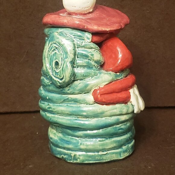 Handmade Hand Thrown Stoneware Ceramic Glazed Kitsch Golfer Figurine Buck Tooth - Picture 2 of 16